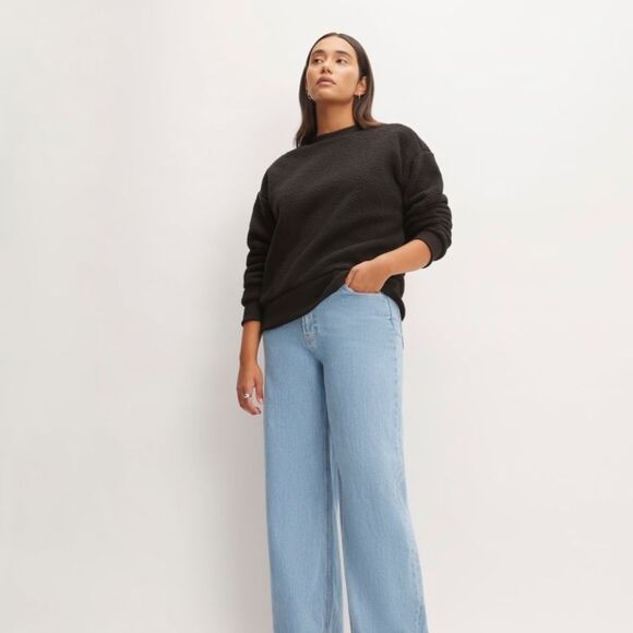 Everlane The ReNew Fleece Oversized Crew Black Size Small NWT - Picture 5 of 8